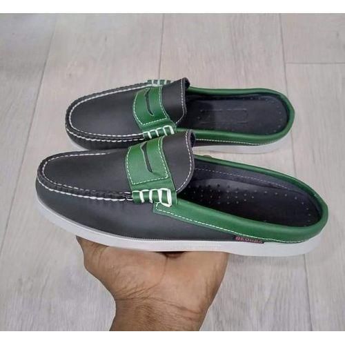 PREMIUM Babouches Pour Homme En Cuir De Style Sebago - Vert-Noir