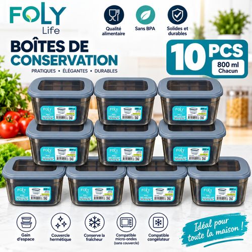 Lot de 10 Boîtes de Conservation Alimentaire Hermétiques – 800 ml – Sans BPA
