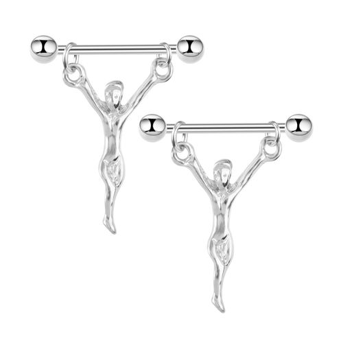 Lot de 2 anneaux de piercing en acier inoxydable, style bohème, avec barrettes argentées et piercings. Bijoux de corps.