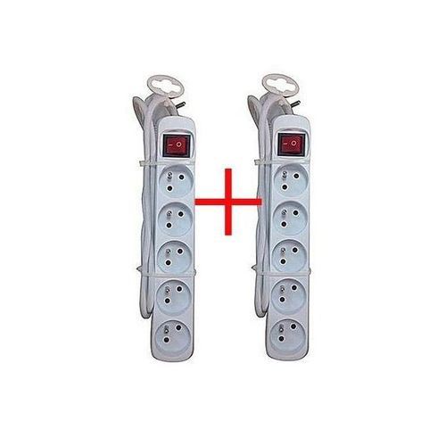 2 Multiprise Filaire / Rallonge, 5 Prises + Interrupteur - Blanc