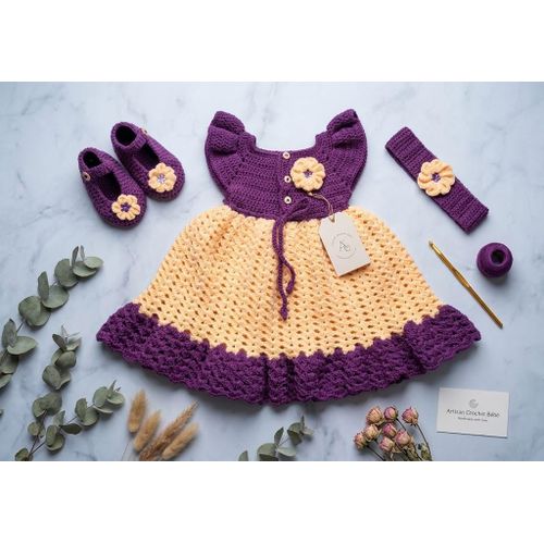 Ensemble en crochet robe -Chaussure et bandeau fait main pour bébé (3pièces)
