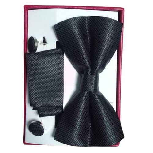 Coffret Nœud Papillon + Pochette + Bouton De Manchettes - Noir