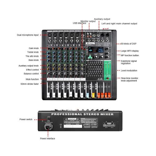 Console de Mixage professionnelle a 8 canaux avec double Équaliseur a 7 Bandes