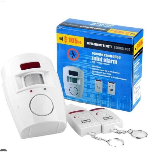 système d'alarme sans fil à détecteur de mouvement PIR (infrarouge passif) avec deux télécommandes.
