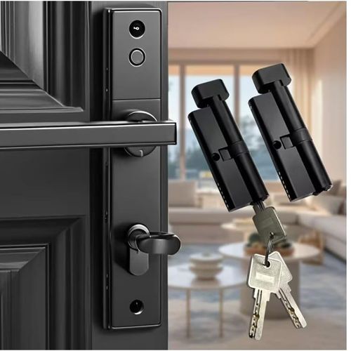 Cylindre de Serrure de Porte Universel Noir Brillant 70mm 3 Clés