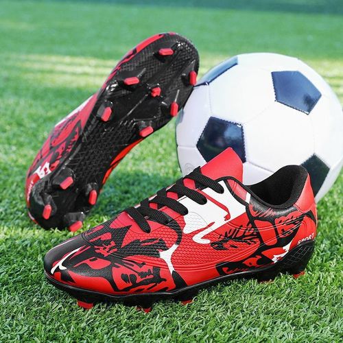 Chaussures de football pour hommes extérieure AG légères et respirantes pour l'entraînement des jeunes - Rouge