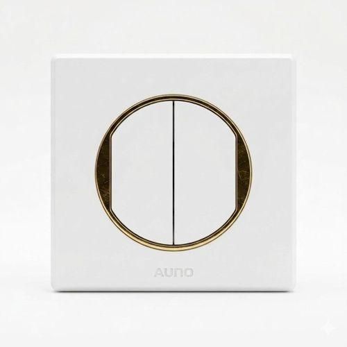 Interrupteur Double Mural Luxe AUNO Blanc & Or – Commutateur Électrique Design Moderne Premium Pour Salon, Chambre & Bureau Haute Qualité