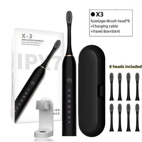 Brosse à dents électrique, avec 8 têtes de brosse, 6 modes de nettoyage, v-ibrations soniques à haute fréquence, rechargeable par USB, étui de voyage, étanche IPX7