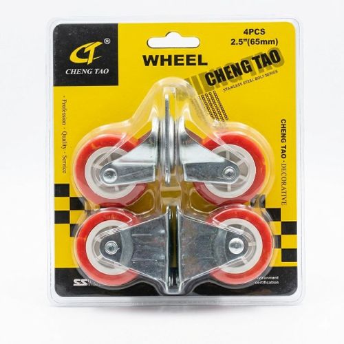 Lot de 4 Roulettes de Meubles CHENG TA Premium - 2.5 Pouces (65mm) - Acier Inoxydable & Gomme Rouge Ultra-Douce - Rotation Pivotante pour Charges Lourdes - Qualité Professionnelle
