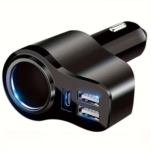 Chargeur de voiture multifonction avec prise allume-ci-gare, double port USB pour charge rapide de téléphone portable.