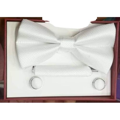 Coffret Nœud Papillon + Pochette + Bouton De Manchettes - BLANC