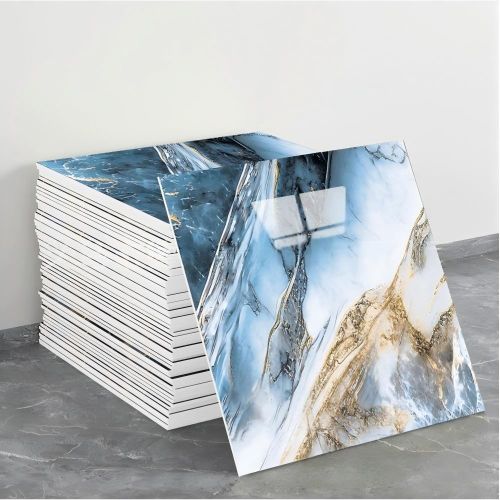 Lot de 20 autocollants pour carrelage adhésifs effet marbre, stickers muraux effet marbre bleu océan