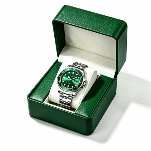 Montre à Quartz Verte pour Homme, Style Moderne, Bracelet en Acier Inoxydable, Aiguilles Lumineuses + Outil de Réglage Gratuit