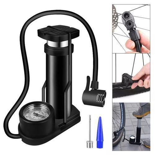 Pompe à Pied Portable En Aluminium Pour Vélo Gonfleur à Pression -Noir