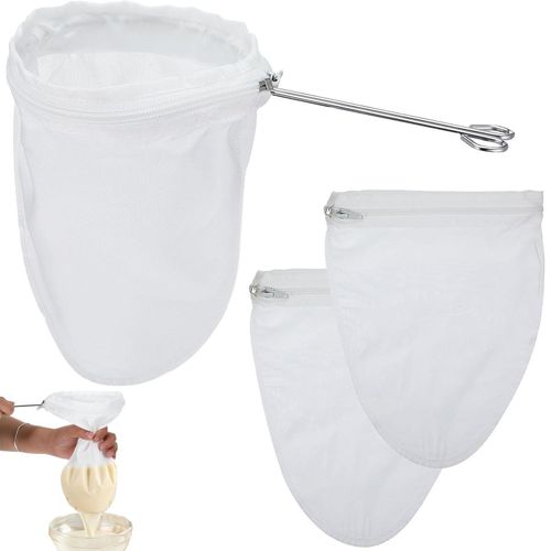 Sacs Filtres à Mailles Fines avec Poignée en Acier Inoxydable, 2Pcs