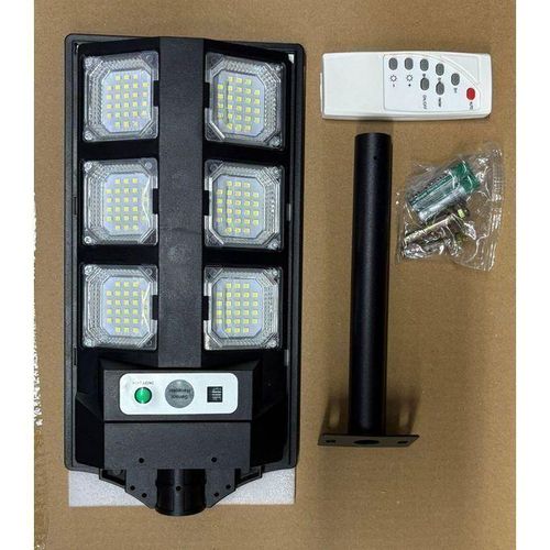 Lampadaire Solaire LED Extérieur Grand Format 6 Pavés avec Détecteur de Mouvement, Support Métallique & Télécommande - Noir