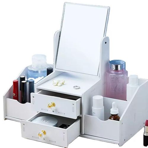 Organisateur de maquillage avec miroir – Rangement beauté multifonction