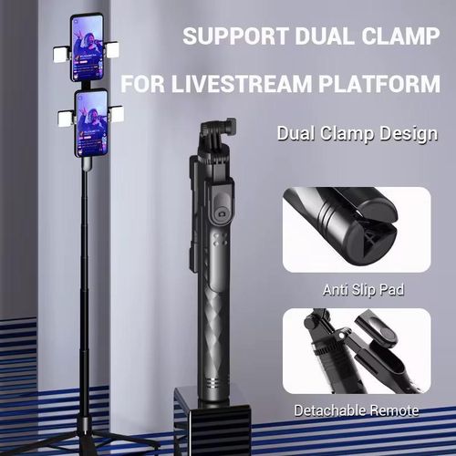 Perche Selfie Trépied K28 avec Double Support Téléphone et Télécommande