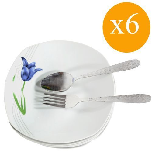 Lot De 6 Assiettes Carré Creuses En Porcelaine Fleure. Livré Selon Le Motif Disponible