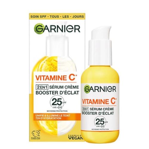 Sérums crème booster d’éclat 2 en 1 GARNIER 50ml 25 spf unifie & illumine le teint 72h d’hydratation