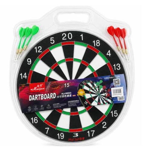 Jeu de Fléchettes Classique Double Face HuiJun– Cible 15 Pouces avec 6 Fléchettes pour Famille et Bureau