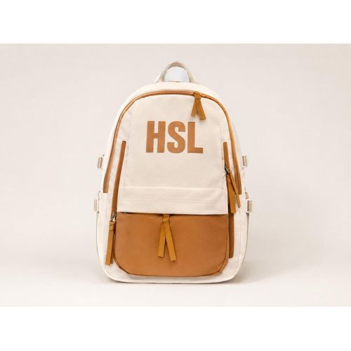 Sac à dos scolaire grande capacité – Beige et marron