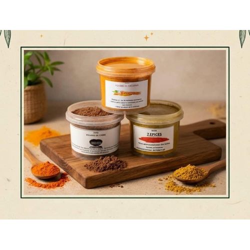 3 POUDRES( cucurma+chebe + 7 epices 150 G)