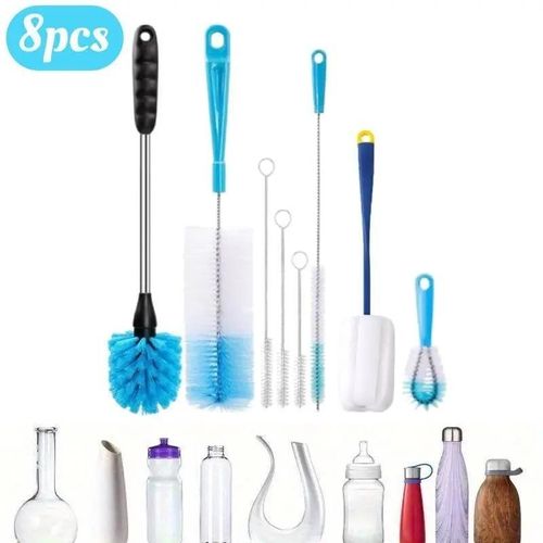 Kit de nettoyage de tuyaux avec brosse à bouteille 8 pièces, brosse à tambour, dissolvant de bulles d'eau, nettoyeur d'embout de tuyau