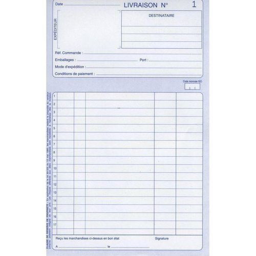 Carnet De Livraison Autocopiant 50 Feuille Format A5 BV