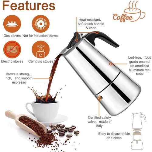 Cafetière Italienne Inox - Compatible Induction & Gaz - Espresso Riche