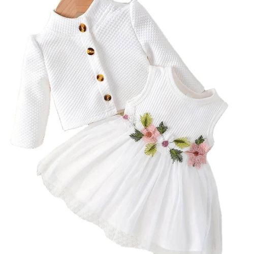 Ensemble 2 pièces bébé fille : Robe fleurie et manteau manches longues