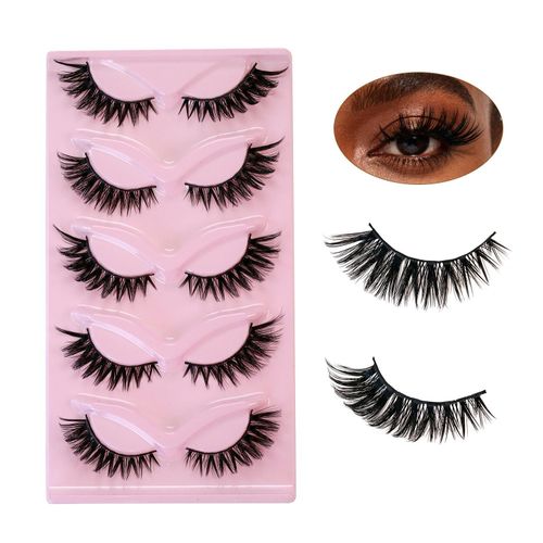5 Paires de Faux Cils 3D Œil de Chat - Édition Plateau Rose, Regard Intense Wispy et Réutilisables