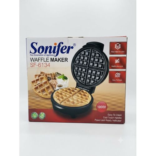 Machine à Gaufres SF-6134 1000W – Gaufrier Électrique Antiadhésif – Chauffe Rapide – Plaques Antiadhésives – Poignée Isolante – Indicateur Lumineux