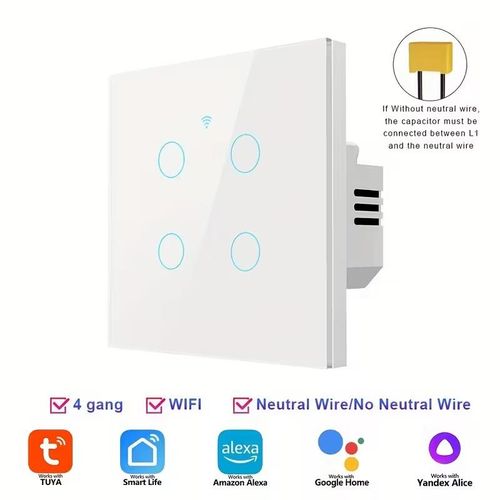 4 Gang WiFi Smart Light Switch avec cran tactile et commande vocale