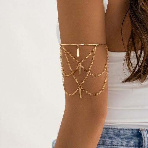 Brassard Ouvert Or pour Femme - Bracelet de Bras à Chaînes Multicouches avec Pendentifs Barres Verticales