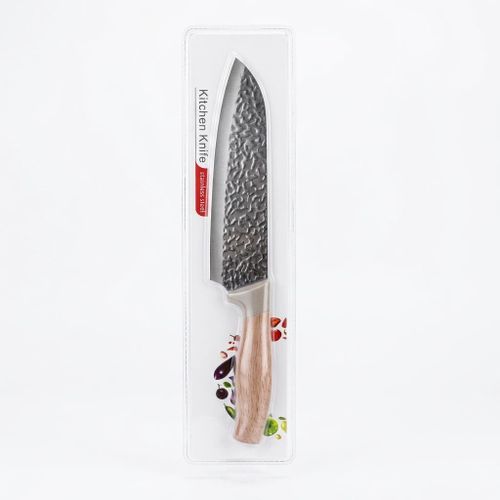 Couteau De Chef Japonais Style Santoku - Lame Acier Inoxydable Martelée Antiadhésive, Manche Ergonomique Effet Bois