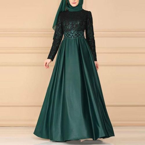 Robe ample rétro à dentelle, style ethnique, à manches longues et coupe ajustée