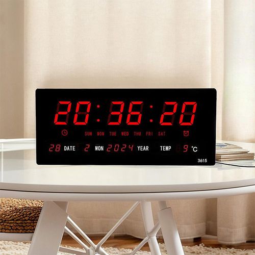 Horloge murale LED à affichage numérique, Grand écran, Température, Silencieuse, Mémoire coupure courant, Alimentation USB, Mur ou bureau 36×15×3 cm