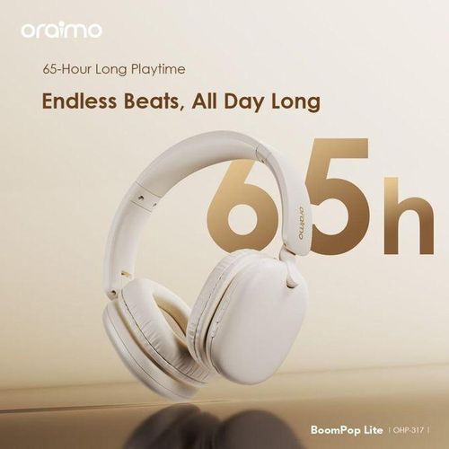 PREMUIN Oraimo Casque Boompop Lite ENC Beige - 65H D'écoute - Casque Supra-auriculaire - 360 Audio Spatial HG