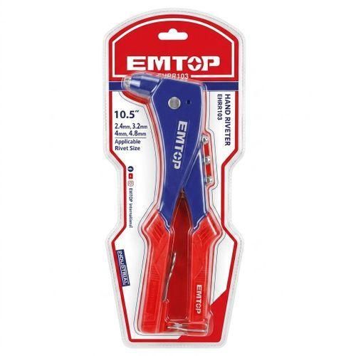 Pince à Riveter Manuelle Professionnelle EMTOP 10.5 - Qualité Industrielle - 4 Buses Interchangeables (2.4mm à 4.8mm) - Poignées Ergonomiques Antidérapantes - Idéal pour Métal, Bricolage et Carrosserie