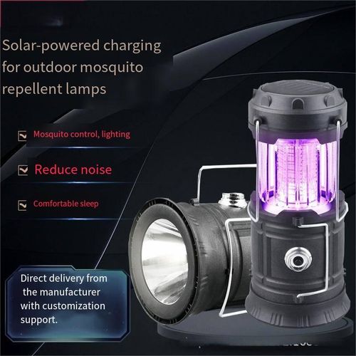 Tue-mouches Solaire 3-en-1, Lampe de Camping Torche, Rechargeable USB Étanche Silencieuse