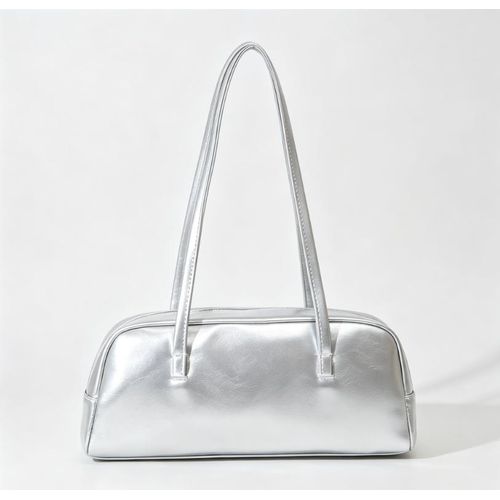 Sac Baguerre Femme Métallisé Argent, Sac à Épaule Tendance Grande Capacité