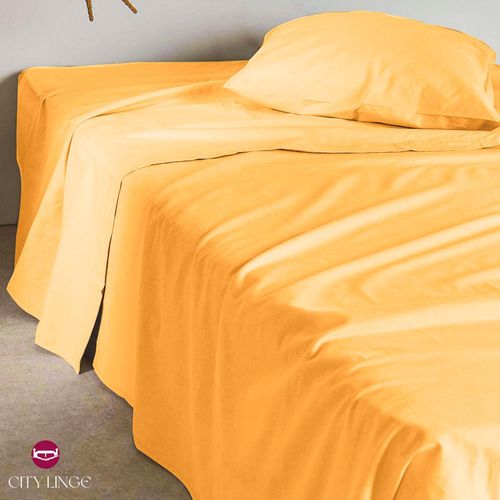 Drap De Lit 1 Place Complet (un Drap Plat + un Drap Housse + 2 Taies) - Orange