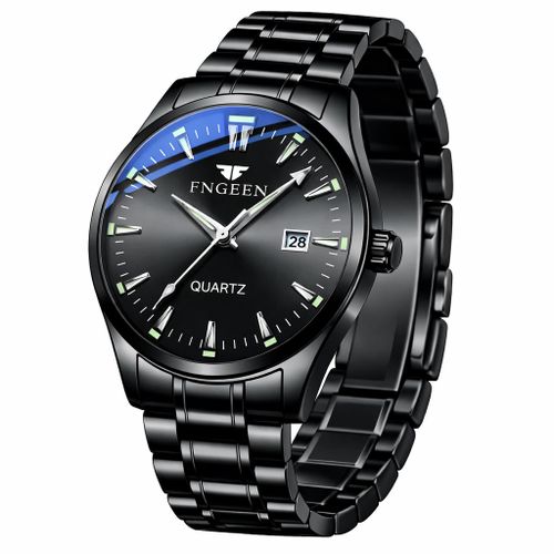 Montre Homme - Luxe Quartz - Acier Inoxydable - Dateur & Étanche + Boîte Cadeau ( NOIR )