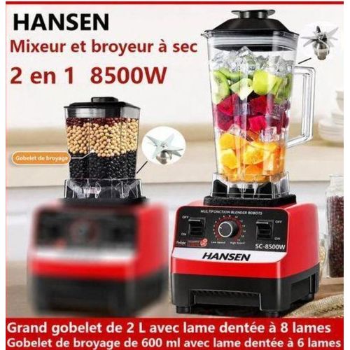 Mixeur broyeur alimentaire 8500W, 2L avec 2 bocaux