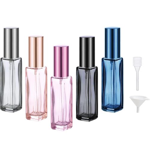 Lot de 5 mini flacons vaporisateurs de parfum rechargeables avec pompe et décanteur – 10 ml