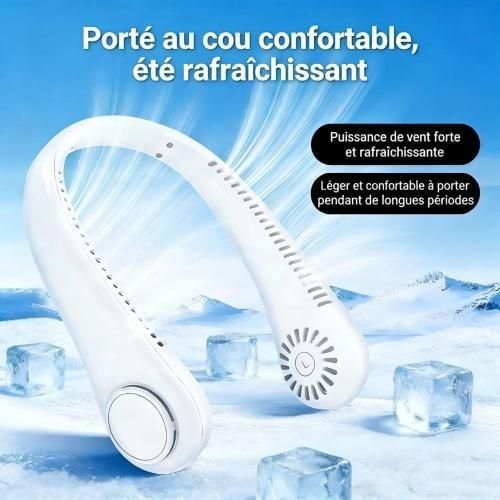 Ventilateur portatif rotatif de 360 degrés de ventilateur monté au cou rechargeable - blanc