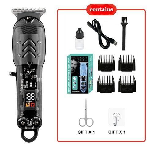 Le coupe-courts et rasoir intelligent rechargeable est livré avec un rasoir, une bouteille d'huile, un brosse, un câble de charge et un guide utilisateur – Noir