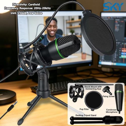 Microphone de trépied de bureau professionnel: annulation de bruit, Portable et installation de 3,5 mm