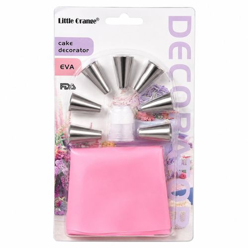 Kit de Décoration Pâtisserie 8 Pièces avec Poche et 6 Douilles en Inox + Adaptateur